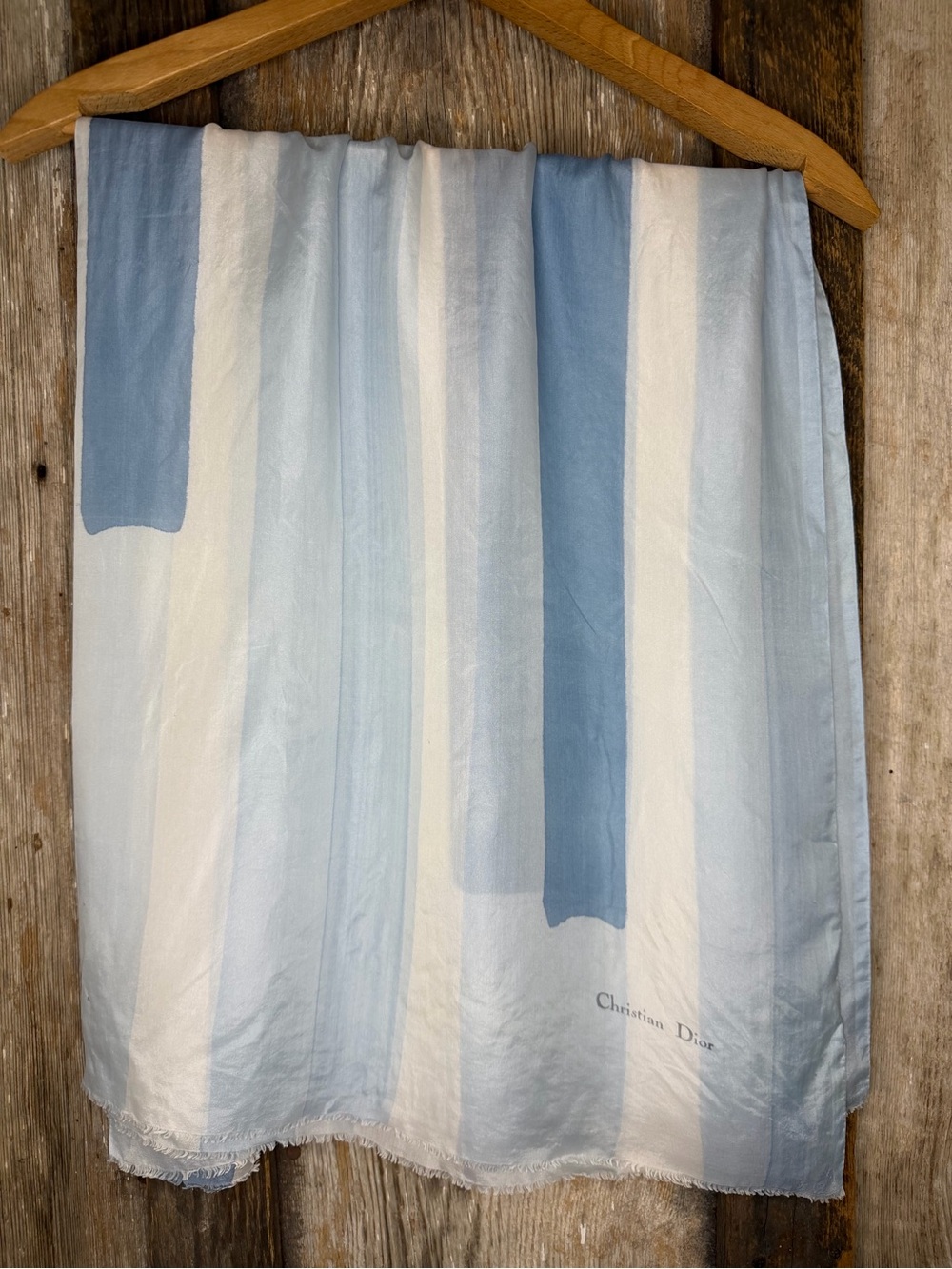 VTG Dior Silk Oblong Scarf Abstract Block Stripe Ice Blue Cream Minimalist